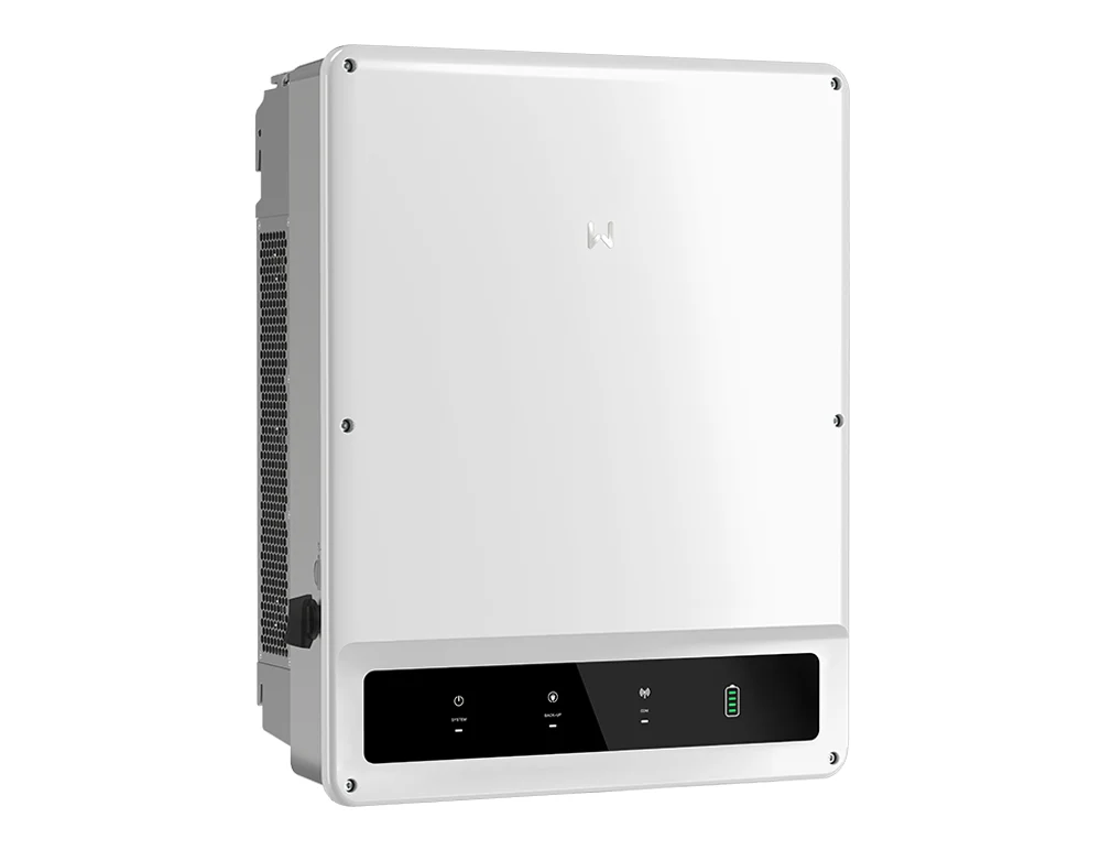 Inversor solar on-grid branco com indicadores de status no painel frontal