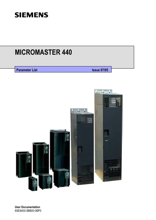 Capa do manual Micromaster 440 (Siemens)