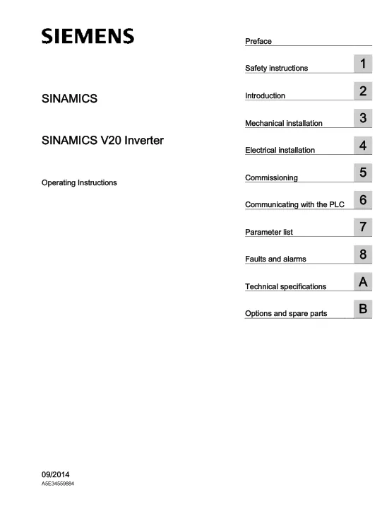 Capa do manual Sinamics V20 (Siemens)