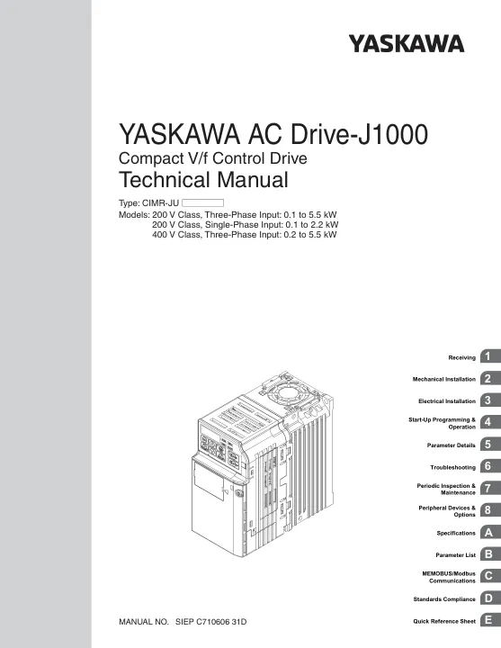 Capa do manual Inversor J1000 (Yaskawa)