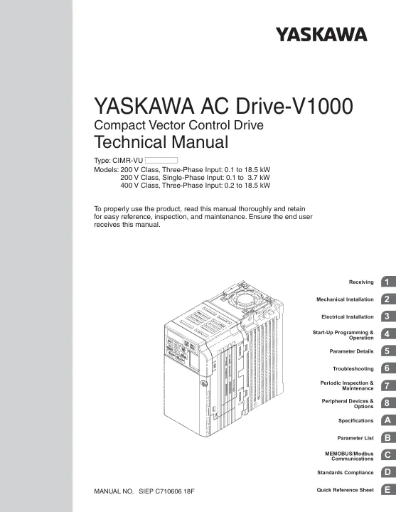 Capa do manual Inversor V1000 (Yaskawa)